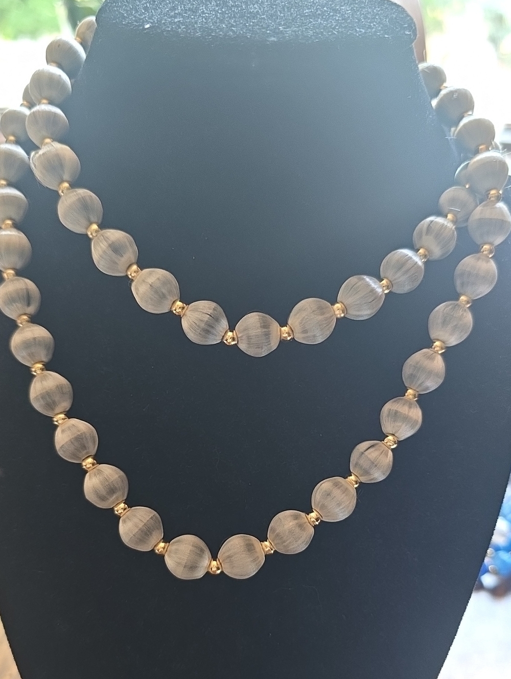 Vintage light gray thread Wrapped beaded necklace